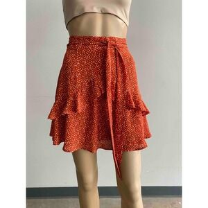 Altar'd State Mini Skirt Ruffle Hem Polka Dot Tie Waist Casual XS